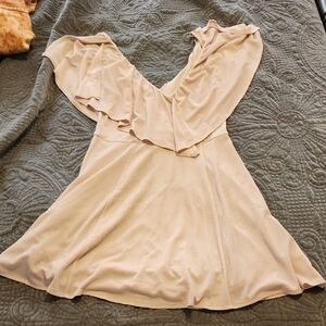 show me your mumu - Stylish Cream pink Dress with Ruffle Accent and shimmer